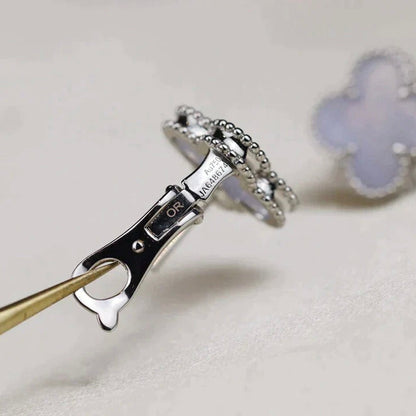 [Vera  Jewelry]CLOVER MEDIUM 1 MOTIFS  WHITE MOP EARRINGS SILVER