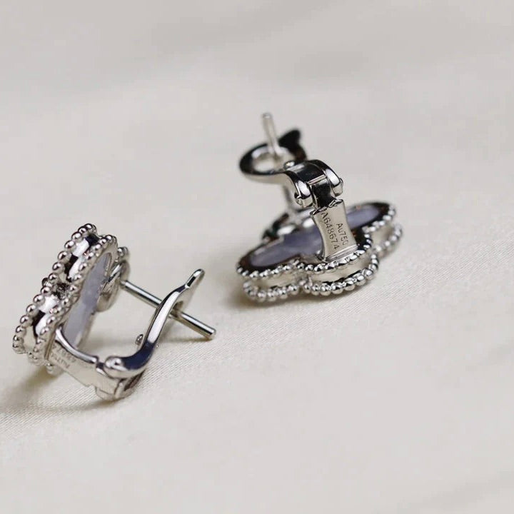 [Vera  Jewelry]CLOVER MEDIUM 1 MOTIFS  WHITE MOP EARRINGS SILVER