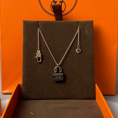 [Vera  Jewelry]CONSTANCE BLACK PEDANT PINK GOLD NECKLACE