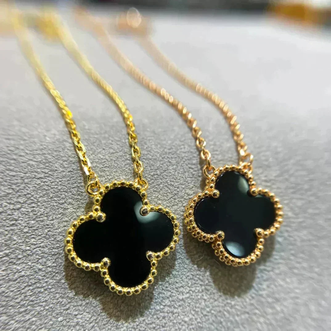 [Vera  Jewelry]CLOVER 15MM BLACK ONYX SINGLE FLOWER NECKLACE