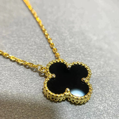 [Vera  Jewelry]CLOVER 15MM BLACK ONYX SINGLE FLOWER NECKLACE