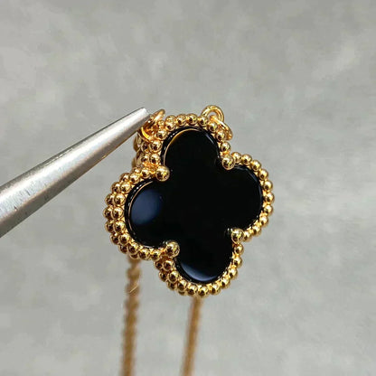 [Vera  Jewelry]CLOVER 15MM BLACK ONYX SINGLE FLOWER NECKLACE