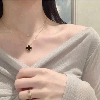 [Vera  Jewelry]CLOVER 15MM BLACK ONYX SINGLE FLOWER NECKLACE