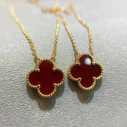 [Vera  Jewelry]CLOVER 15MM CARNELIAN SINGLE FLOWER NECKLACE
