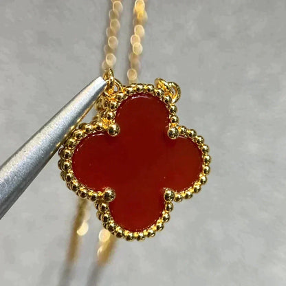 [Vera  Jewelry]CLOVER 15MM CARNELIAN SINGLE FLOWER NECKLACE