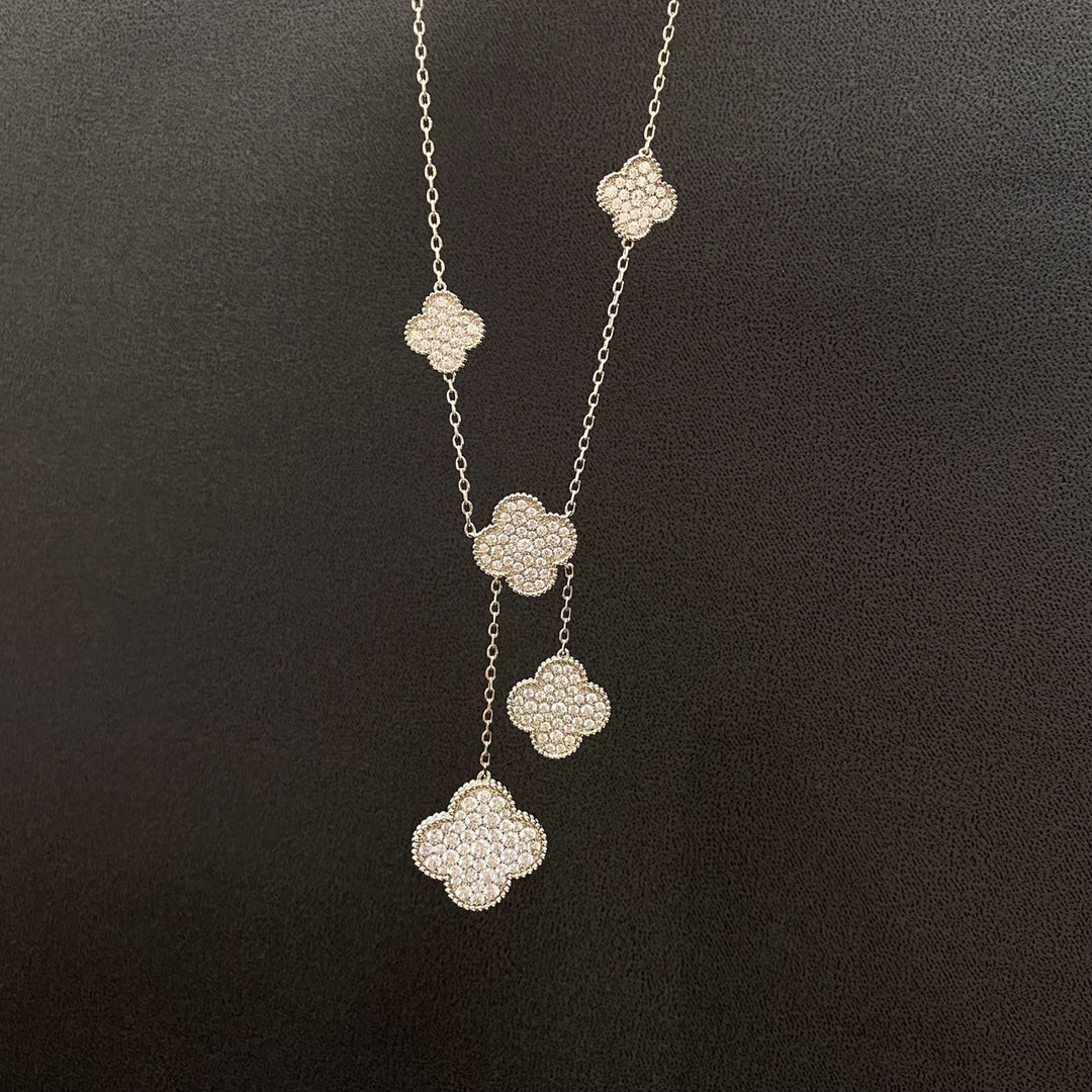 [Vera  Jewelry]CLOVER 5 MOTIFS SILVER DIAMONDS NECKLACE