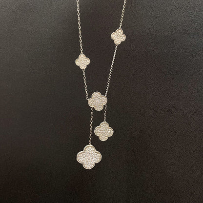 [Vera  Jewelry]CLOVER 5 MOTIFS SILVER DIAMONDS NECKLACE