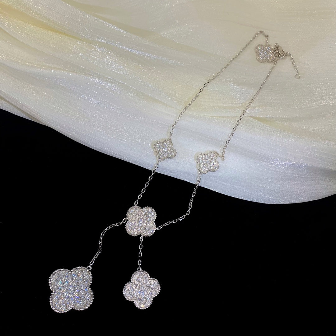[Vera  Jewelry]CLOVER 5 MOTIFS SILVER DIAMONDS NECKLACE