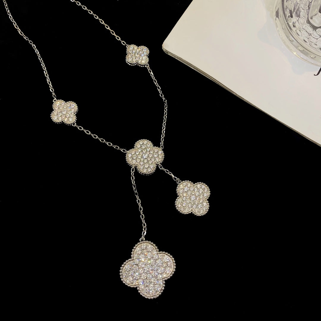 [Vera  Jewelry]CLOVER 5 MOTIFS SILVER DIAMONDS NECKLACE