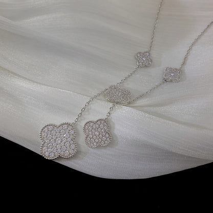[Vera  Jewelry]CLOVER 5 MOTIFS SILVER DIAMONDS NECKLACE