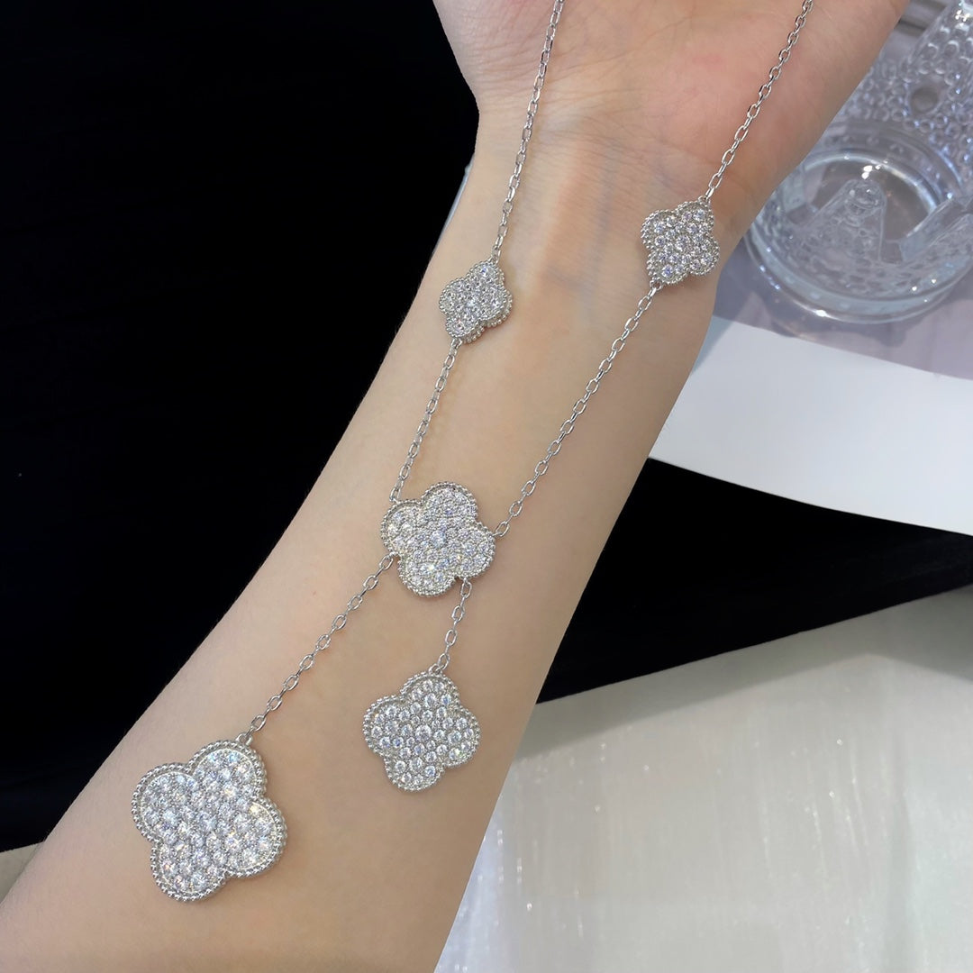 [Vera  Jewelry]CLOVER 5 MOTIFS SILVER DIAMONDS NECKLACE