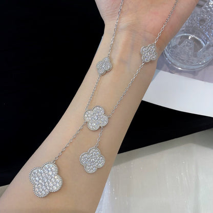 [Vera  Jewelry]CLOVER 5 MOTIFS SILVER DIAMONDS NECKLACE
