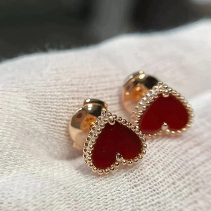 [Vera Jewelry]HEART CARNELIAN STUD EARRINGS