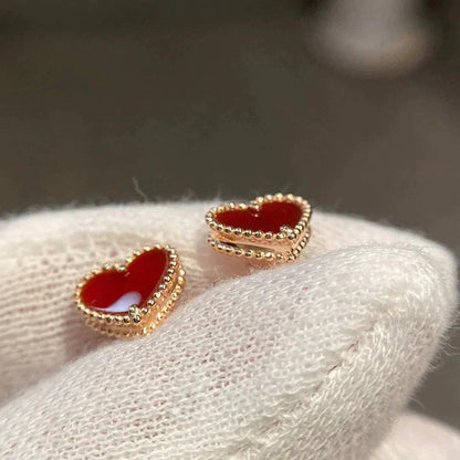 [Vera Jewelry]HEART CARNELIAN STUD EARRINGS