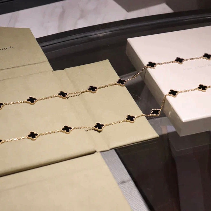 [Vera  Jewelry]CLOVER 20 MOTIFS ONYX NECKLACE