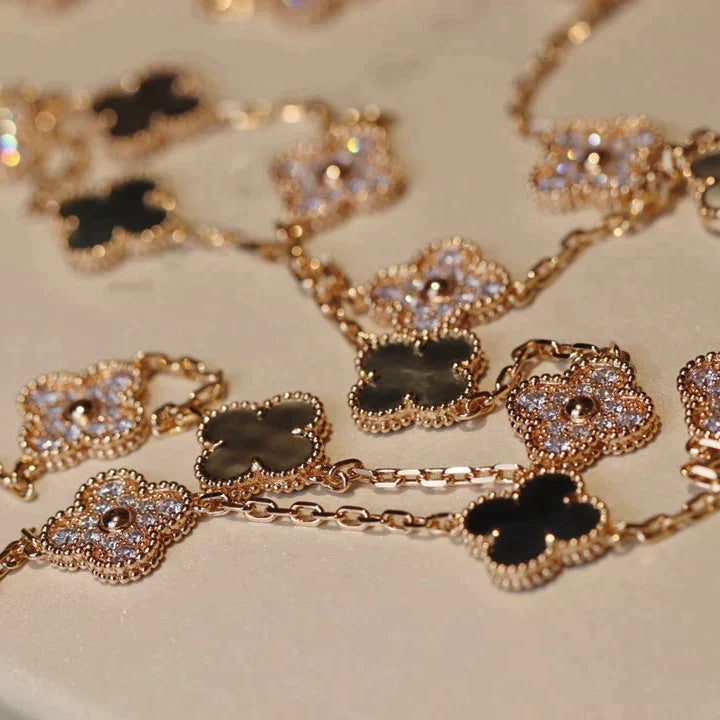 [Vera Jewelry]CLOVER 20 MOTIFS DARK MOP DIAMOND  NECKLACE
