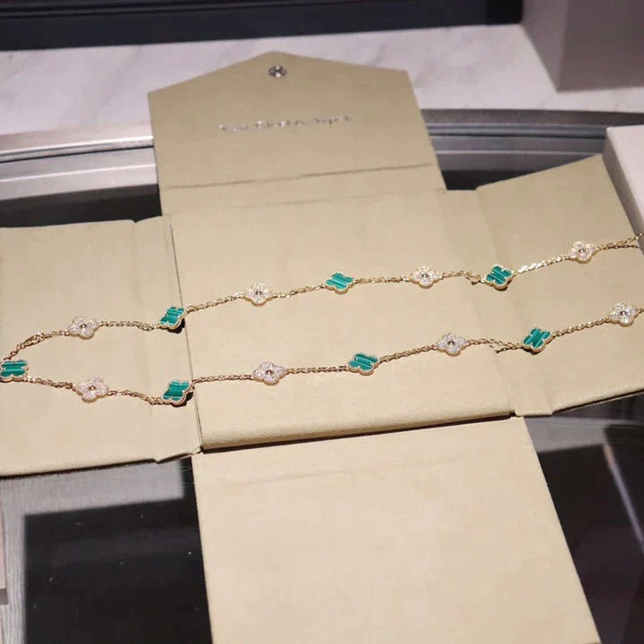 [Vera  Jewelry]CLOVER 20 MOTIFS MALACHITE DIAMOND NECKLACE