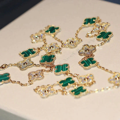 [Vera  Jewelry]CLOVER 20 MOTIFS MALACHITE DIAMOND NECKLACE