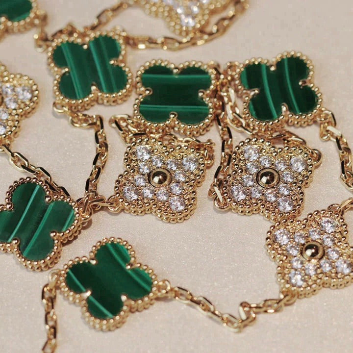 [Vera  Jewelry]CLOVER 20 MOTIFS MALACHITE DIAMOND NECKLACE