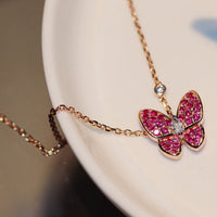 [Vera Jewelry]BUTTERFLY RED DIAMOND ROSE GOLD NECKLACE