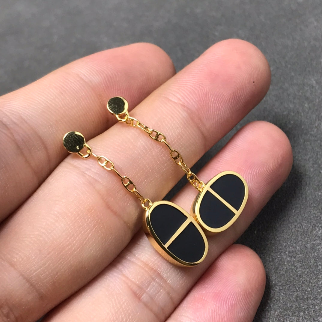 [Vera Jewelry]CHAINE VERSO BLACK CERAMIC SILVER EARRINGS