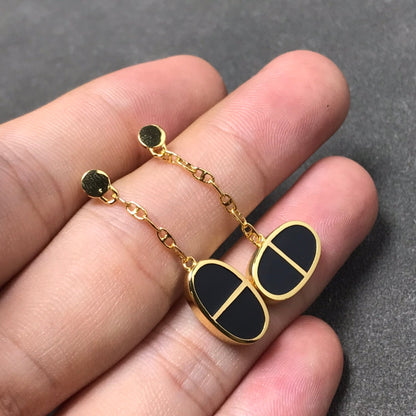 [Vera Jewelry]CHAINE VERSO BLACK CERAMIC SILVER EARRINGS