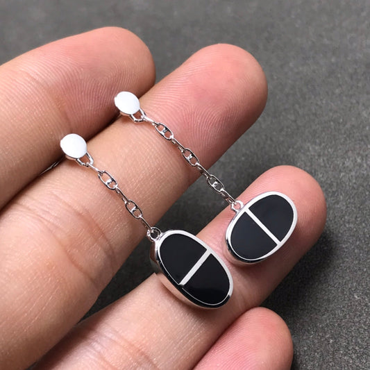 [Vera  Jewelry]CHAINE VERSO BLACK CERAMIC SILVER EARRINGS