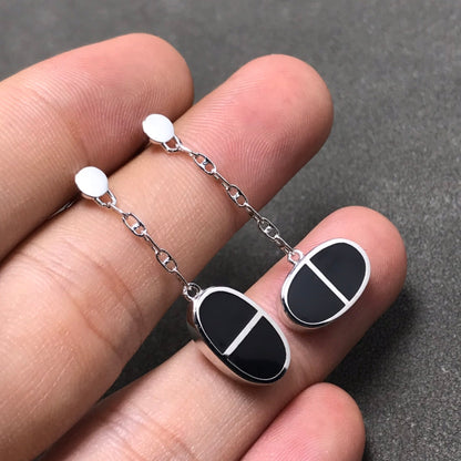 [Vera Jewelry]CHAINE VERSO BLACK CERAMIC SILVER EARRINGS