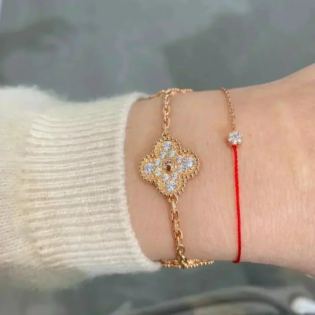 [Vera  Jewelry]LUCKY CLOVER 5-MOTIF BRACELET - FULL-DIAMOND