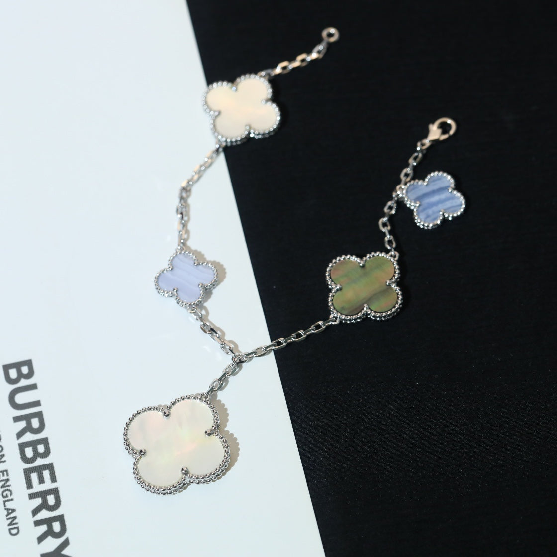 [Vera Jewelry]CLOVER BRACELET 5 MOTIFS MOP CHALCEDONY SILVER