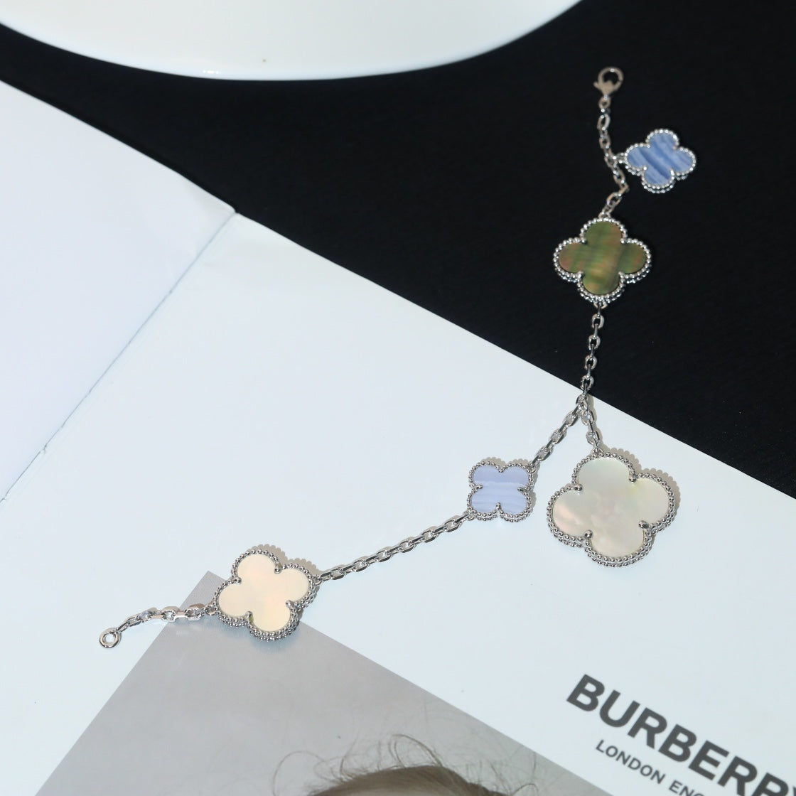 [Vera Jewelry]CLOVER BRACELET 5 MOTIFS MOP CHALCEDONY SILVER