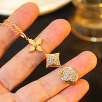 [Vera Jewelry]STAR AND SUN DIAMOND PINK GOLD NECKLACE