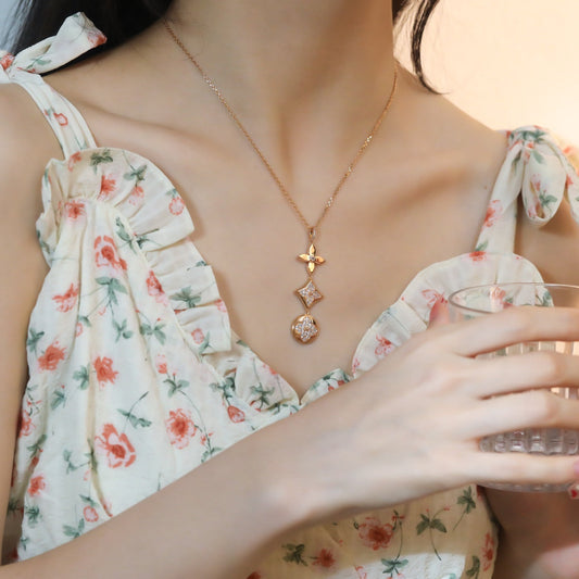 [Vera Jewelry]STAR AND SUN DIAMOND PINK GOLD NECKLACE