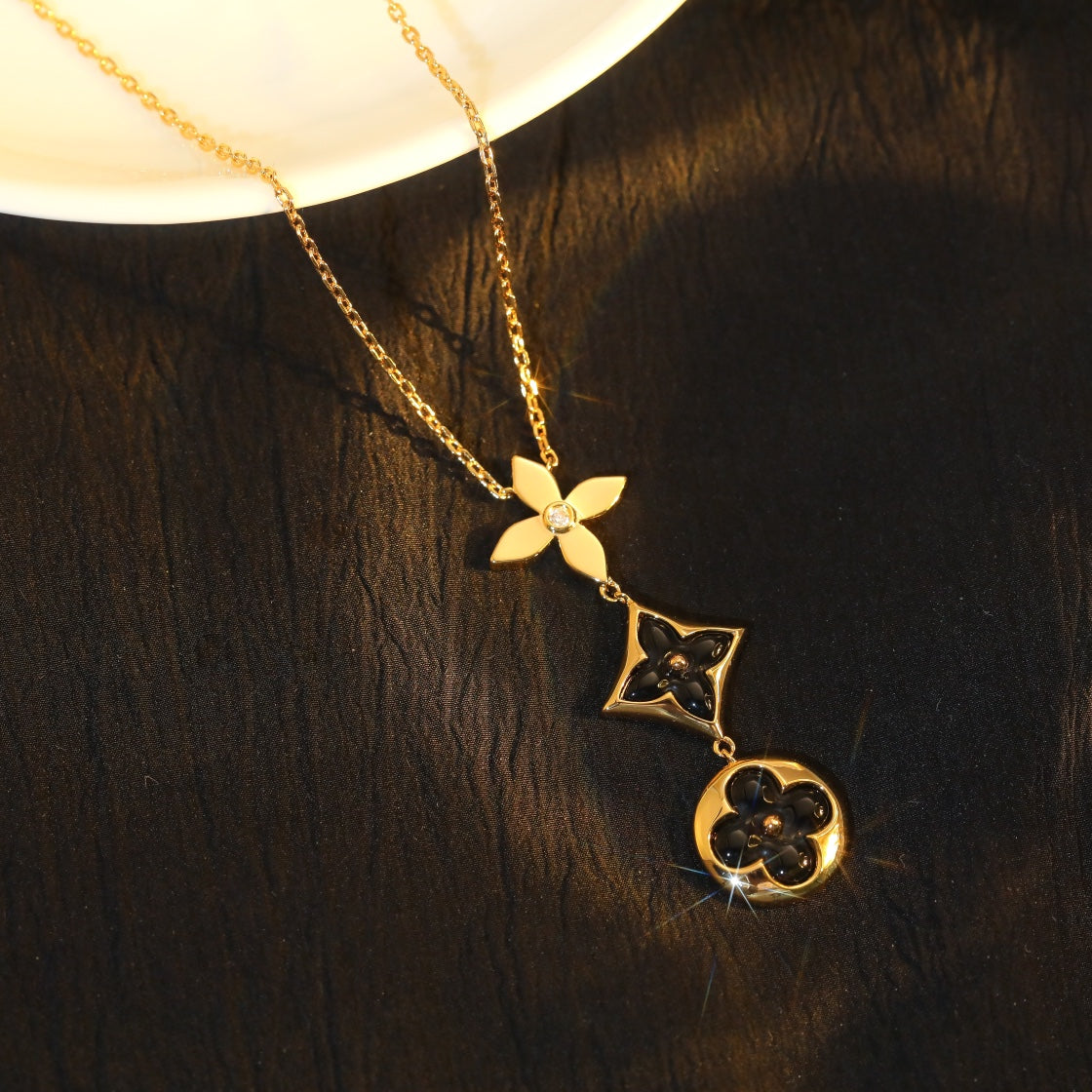 [Vera  Jewelry]STAR AND SUN ONYX PINK GOLD NECKLACE
