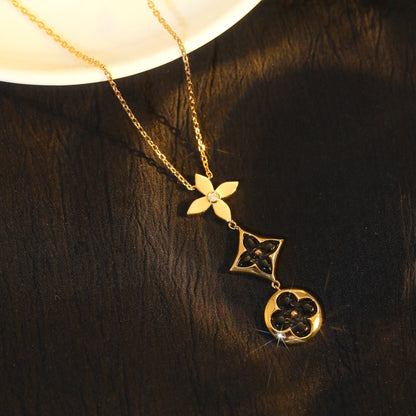 [Vera  Jewelry]STAR AND SUN ONYX PINK GOLD NECKLACE