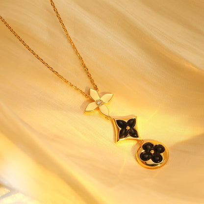 [Vera Jewelry]STAR AND SUN ONYX PINK GOLD NECKLACE