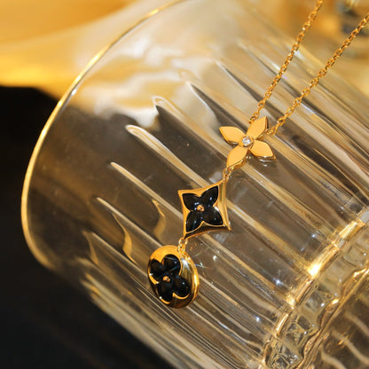 [Vera  Jewelry]STAR AND SUN ONYX PINK GOLD NECKLACE