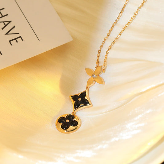 [Vera Jewelry]STAR AND SUN ONYX PINK GOLD NECKLACE