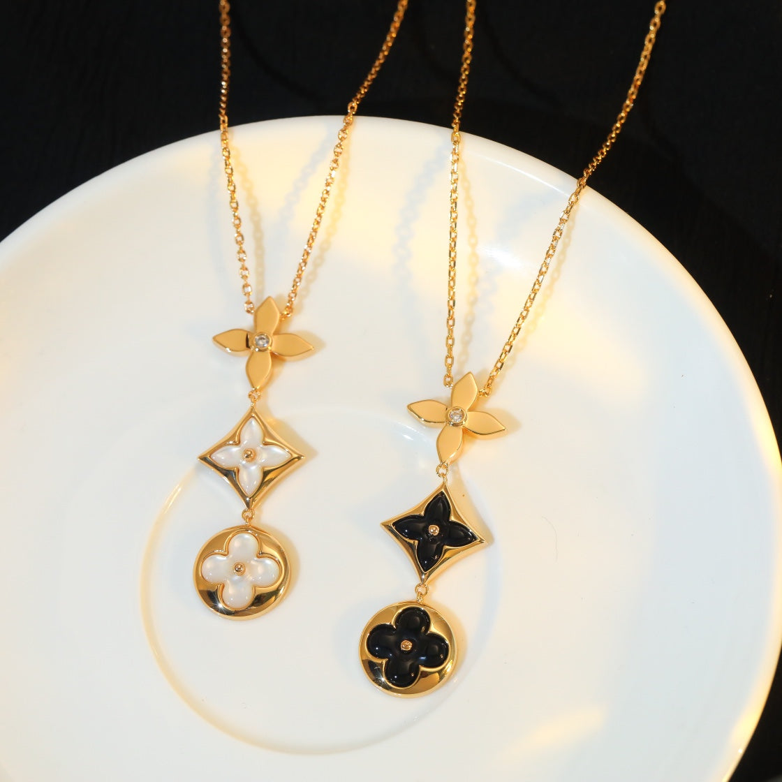 [Vera  Jewelry]STAR AND SUN ONYX PINK GOLD NECKLACE