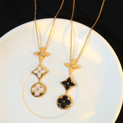 [Vera  Jewelry]STAR AND SUN ONYX PINK GOLD NECKLACE