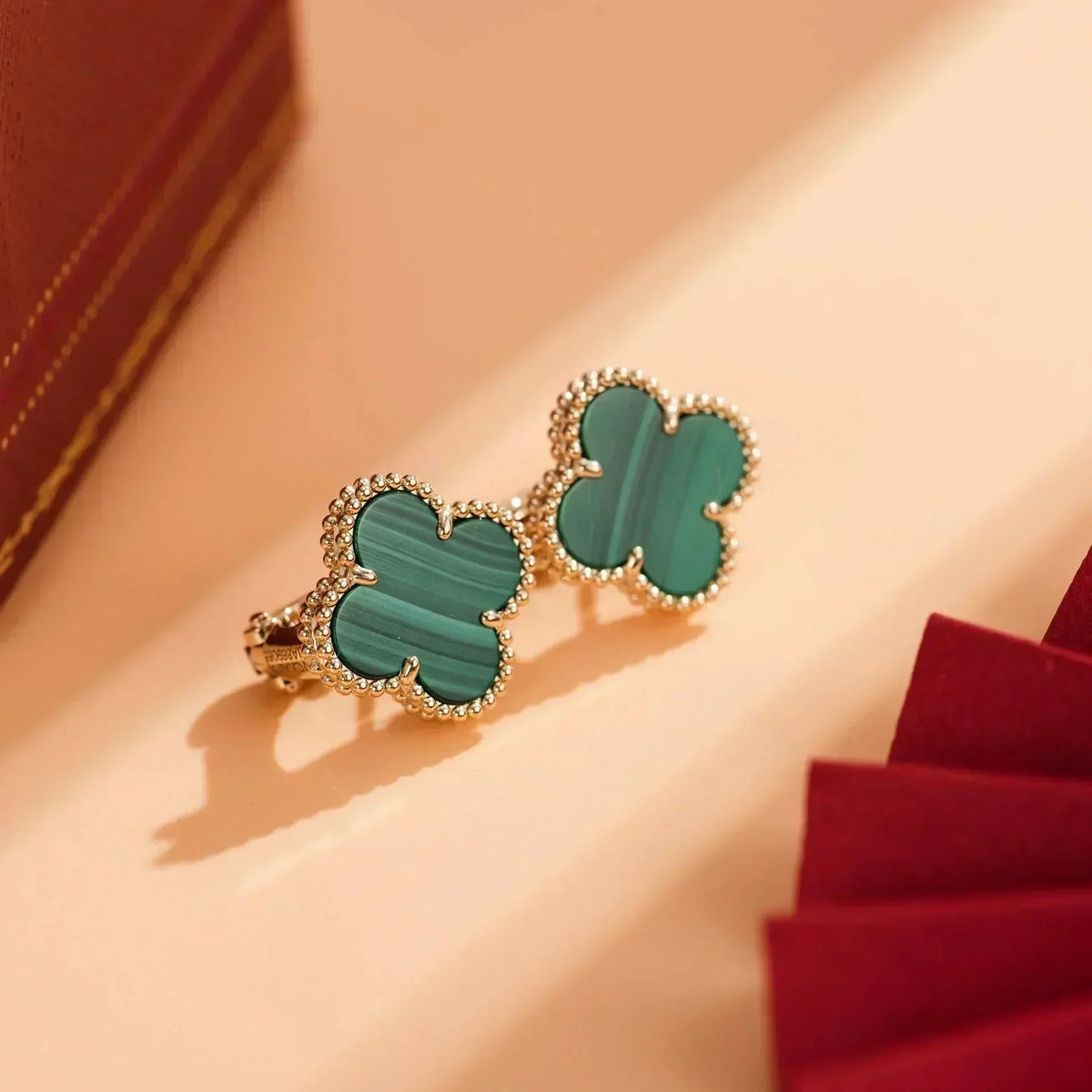[Vera  Jewelry]CLOVER MEDIUM 1 MOTIFS MALACHITE  EARRINGS