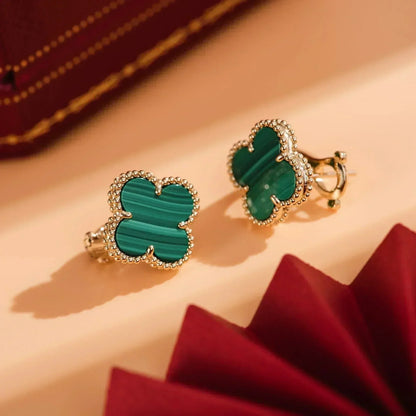 [Vera  Jewelry]CLOVER MEDIUM 1 MOTIFS MALACHITE  EARRINGS