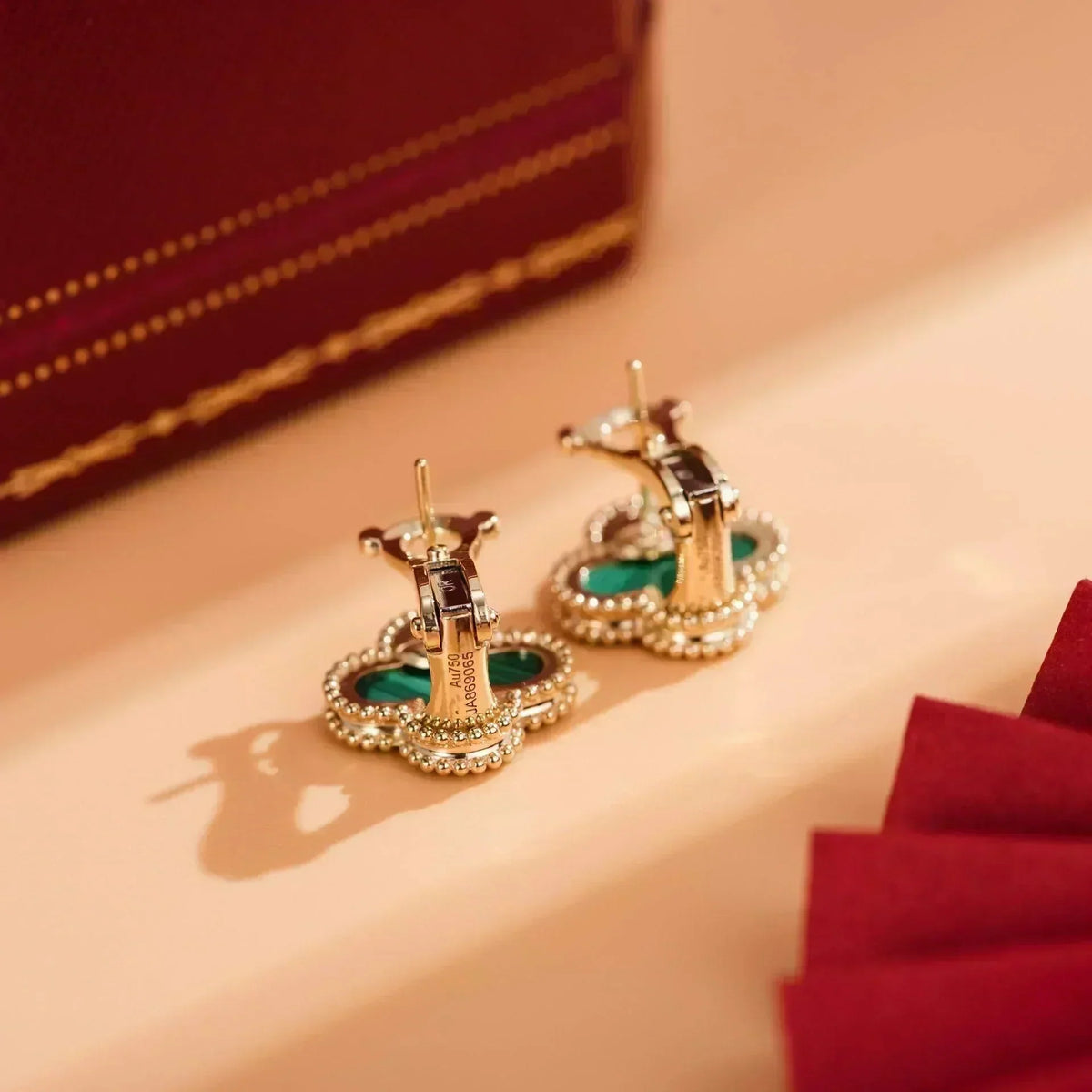 [Vera  Jewelry]CLOVER MEDIUM 1 MOTIFS MALACHITE  EARRINGS
