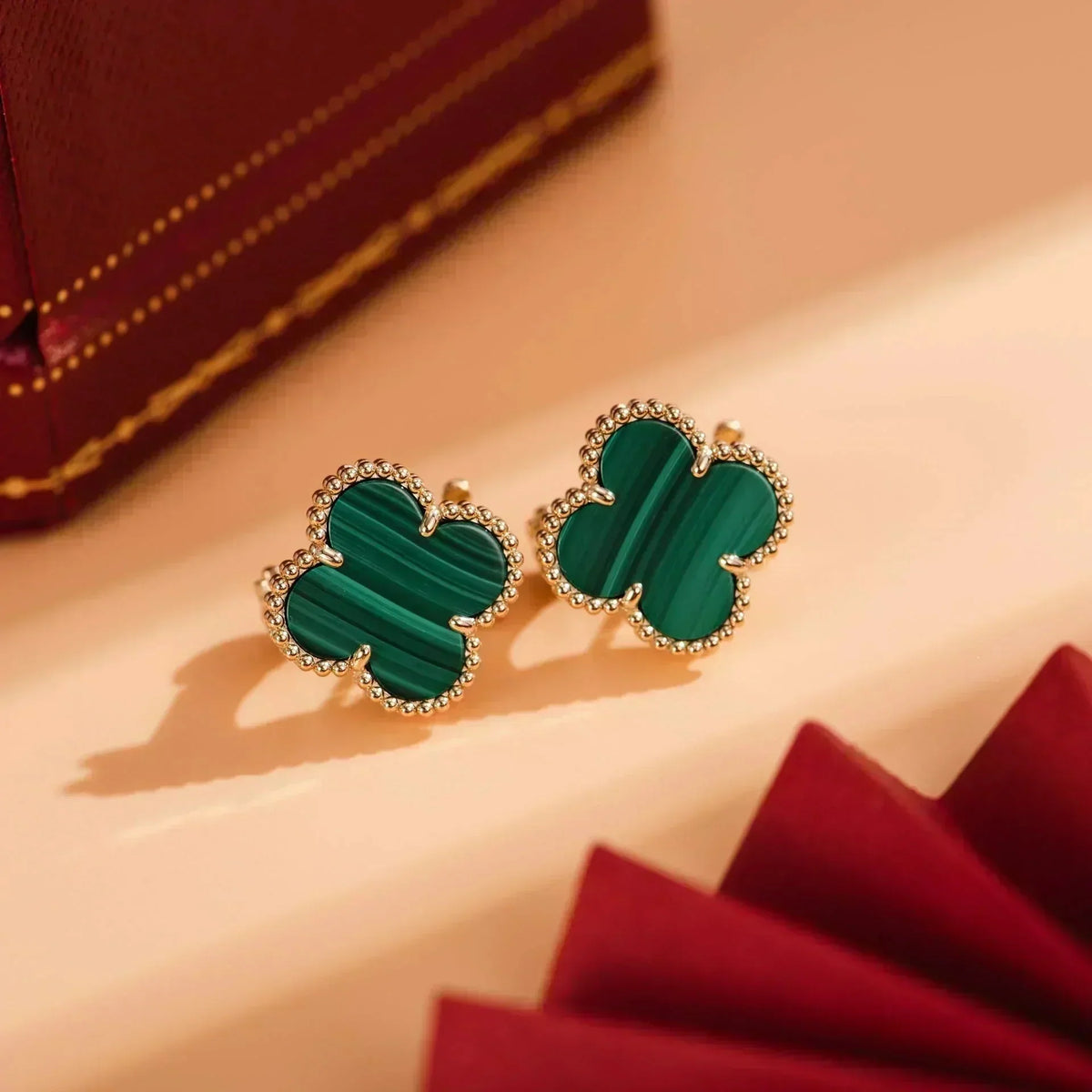 [Vera  Jewelry]CLOVER MEDIUM 1 MOTIFS MALACHITE  EARRINGS