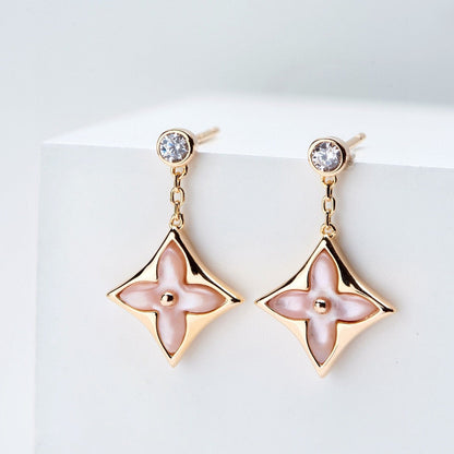 [Vera Jewelry]DOUBLE STAR PINK GOLD MOP DROP EARRINGS