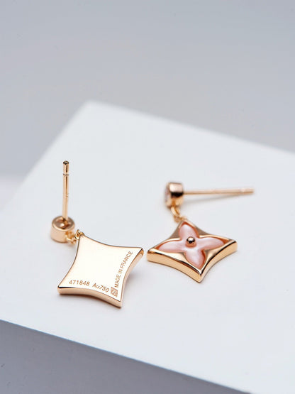 [Vera Jewelry]DOUBLE STAR PINK GOLD MOP DROP EARRINGS