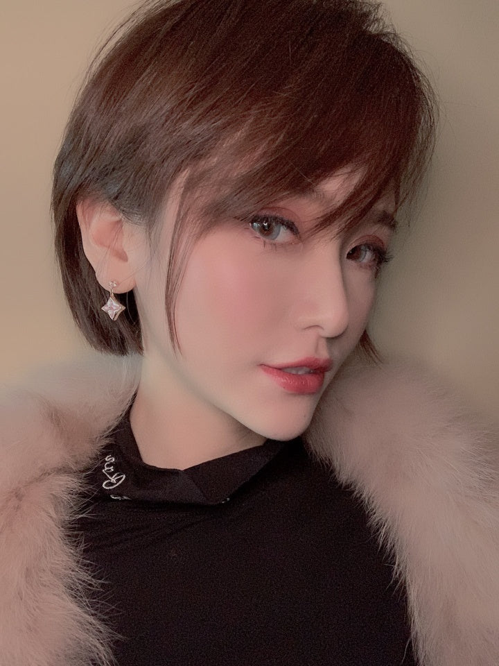 [Vera Jewelry]DOUBLE STAR PINK GOLD MOP DROP EARRINGS