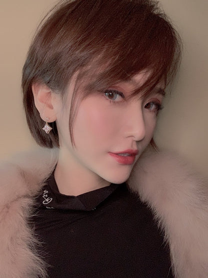 [Vera Jewelry]DOUBLE STAR PINK GOLD MOP DROP EARRINGS