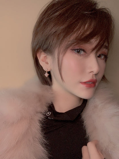 [Vera Jewelry]DOUBLE STAR PINK GOLD MOP DROP EARRINGS