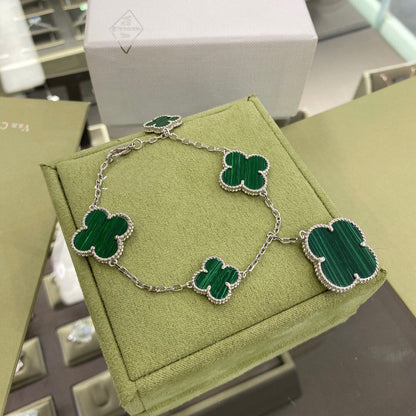[Vera  Jewelry]CLOVER 5 MOTIFS SIVLER MALACHITE BRACELET